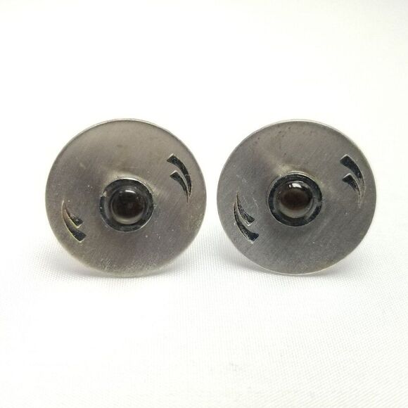 Vintage P.R.K Sterling Silver Round Cufflinks, Bullet Back, Mid Century Style - Picture 8 of 8